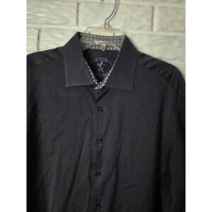 Men's size XXL Flip Cuff shirt BUGATCHI long sleeve Shaped Fit Gray Stripe